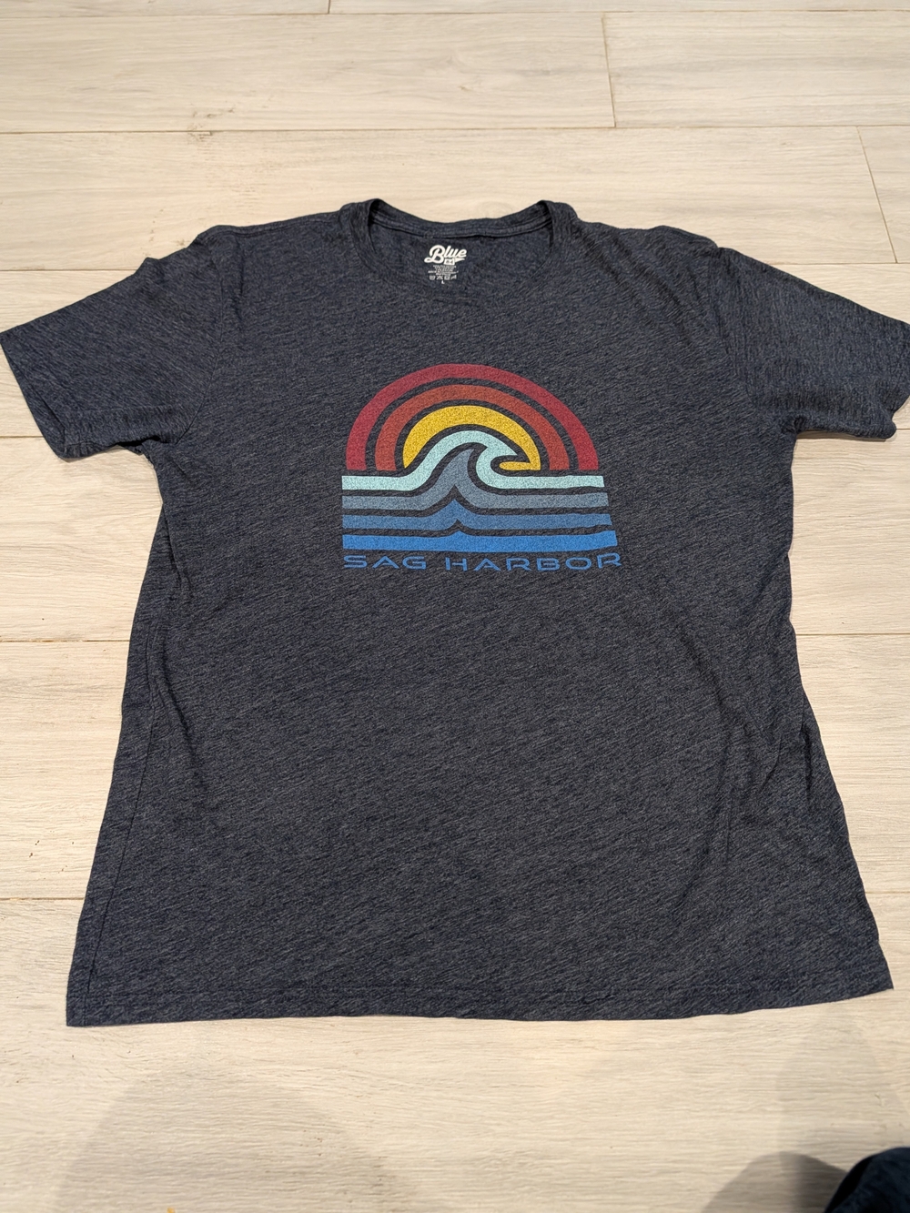 Blue 84 Navy Kids Tee with Multicolor Rainbow Wave Graphic